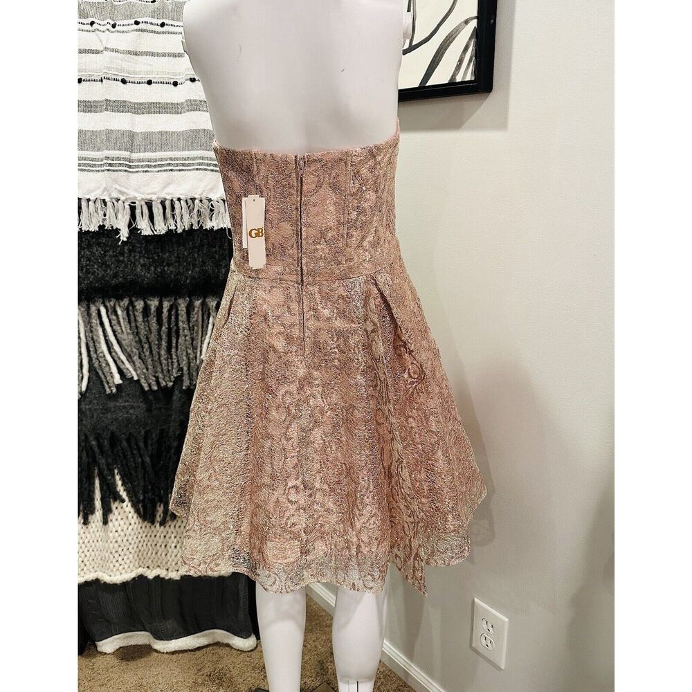 NEW GIANNI BINI GB Rose Gold Pink Silver Lace Overlay Strapless Size 13 $179 - Picture 5 of 14